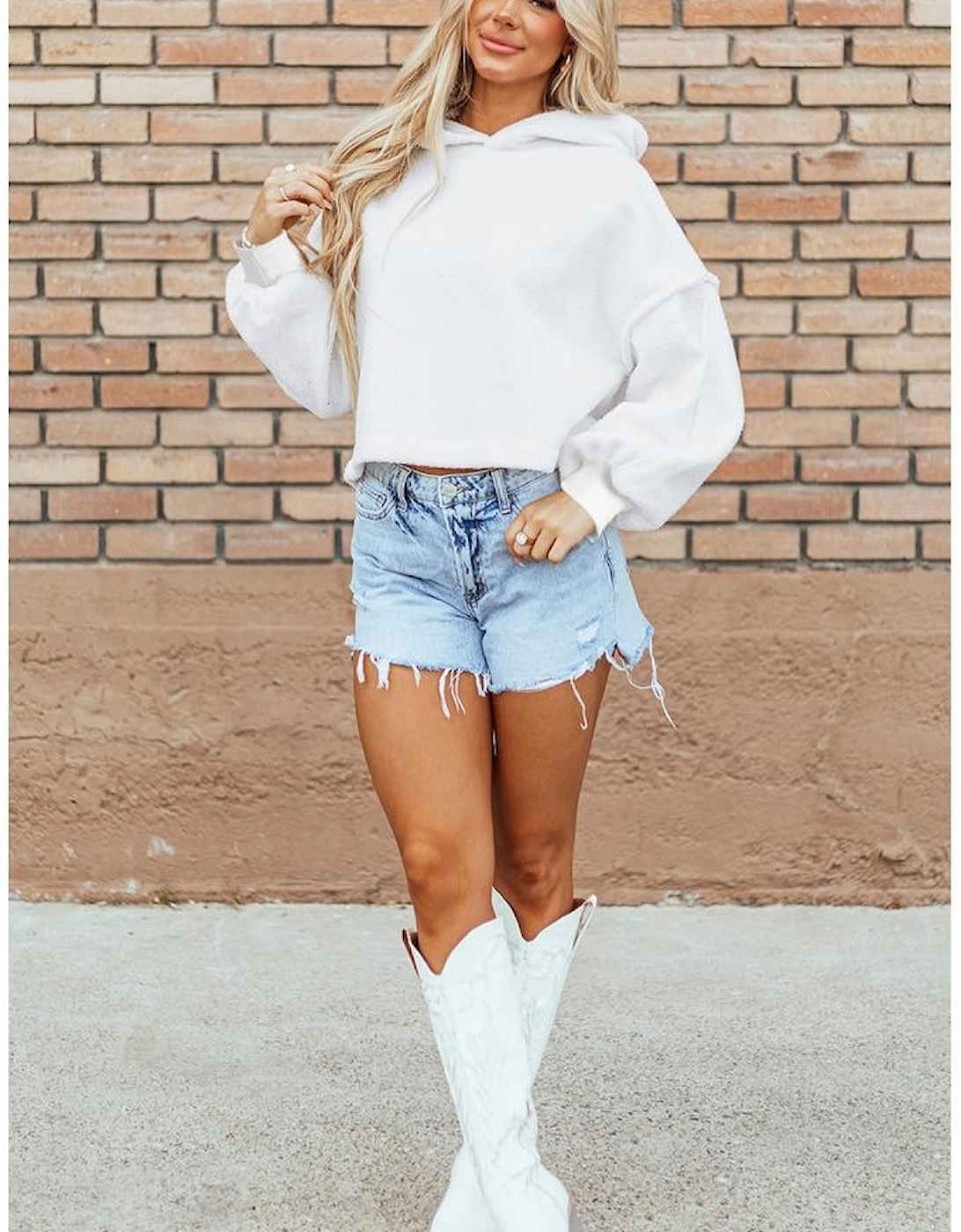 White Sherpa Fleece Drop Shoulder Hoodie