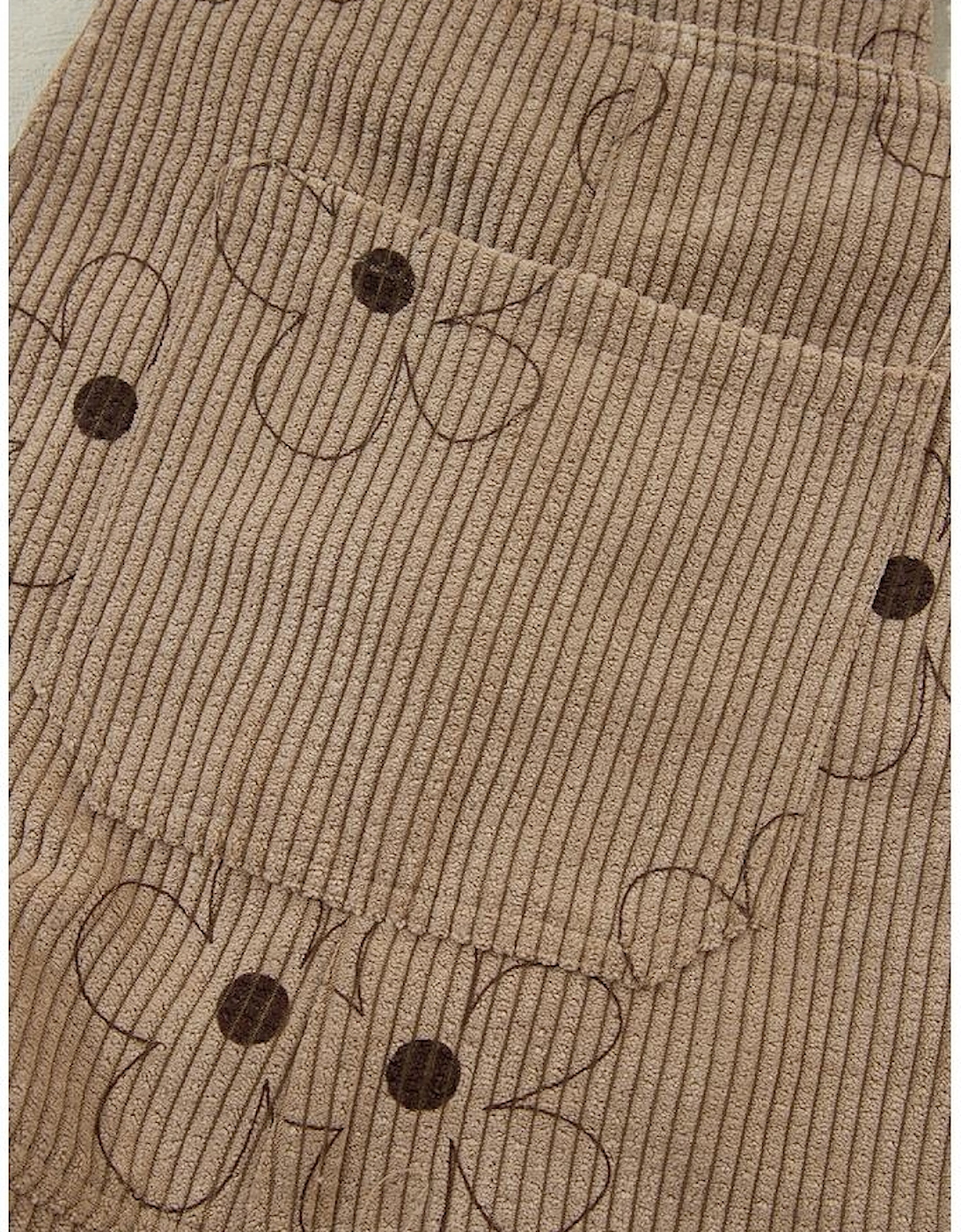 Khaki Flower Print Corduroy Overalls