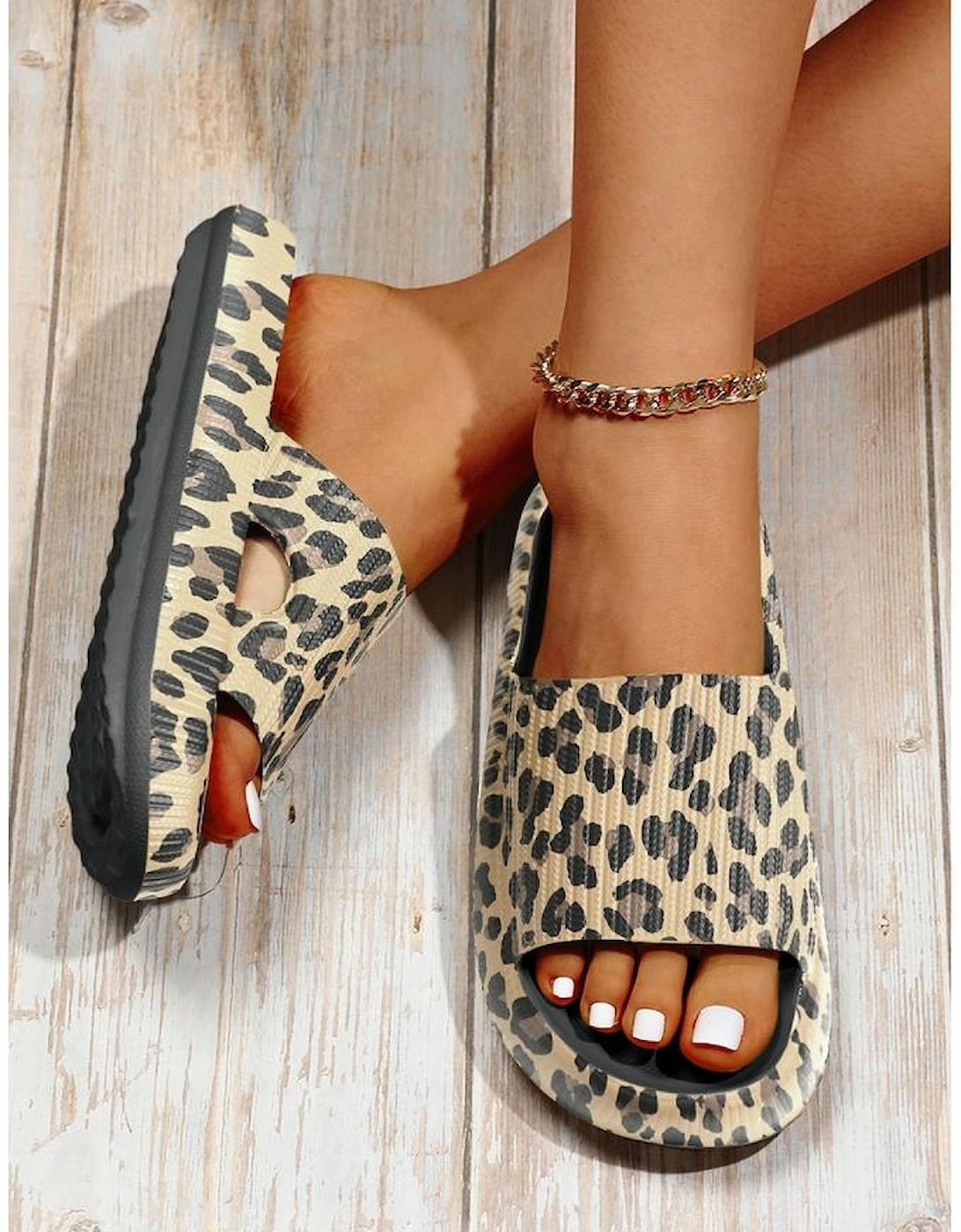 Black Print Thick Sole Slip On Slippers