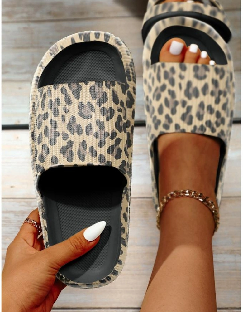 Black Print Thick Sole Slip On Slippers