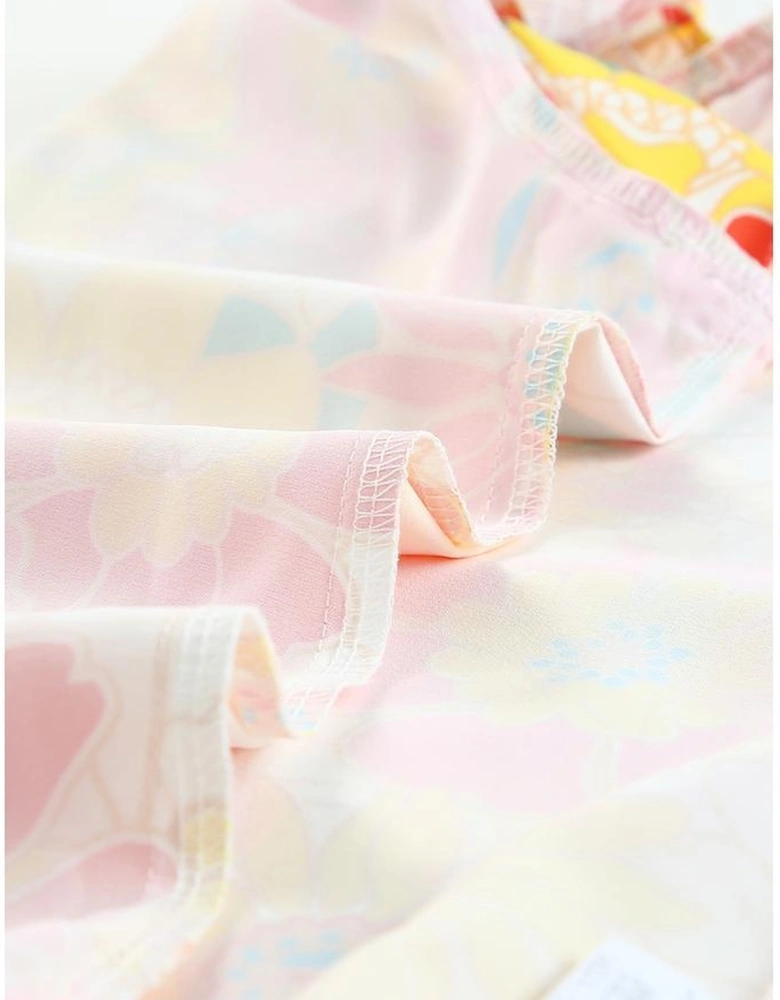 Multicolor Stand Collar Flutter Sleeves Floral Top