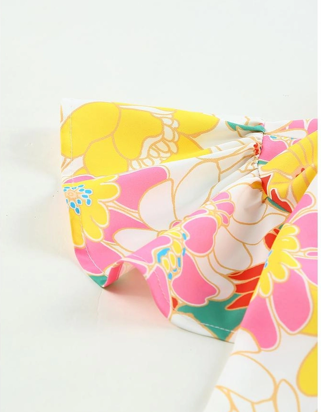 Multicolor Stand Collar Flutter Sleeves Floral Top