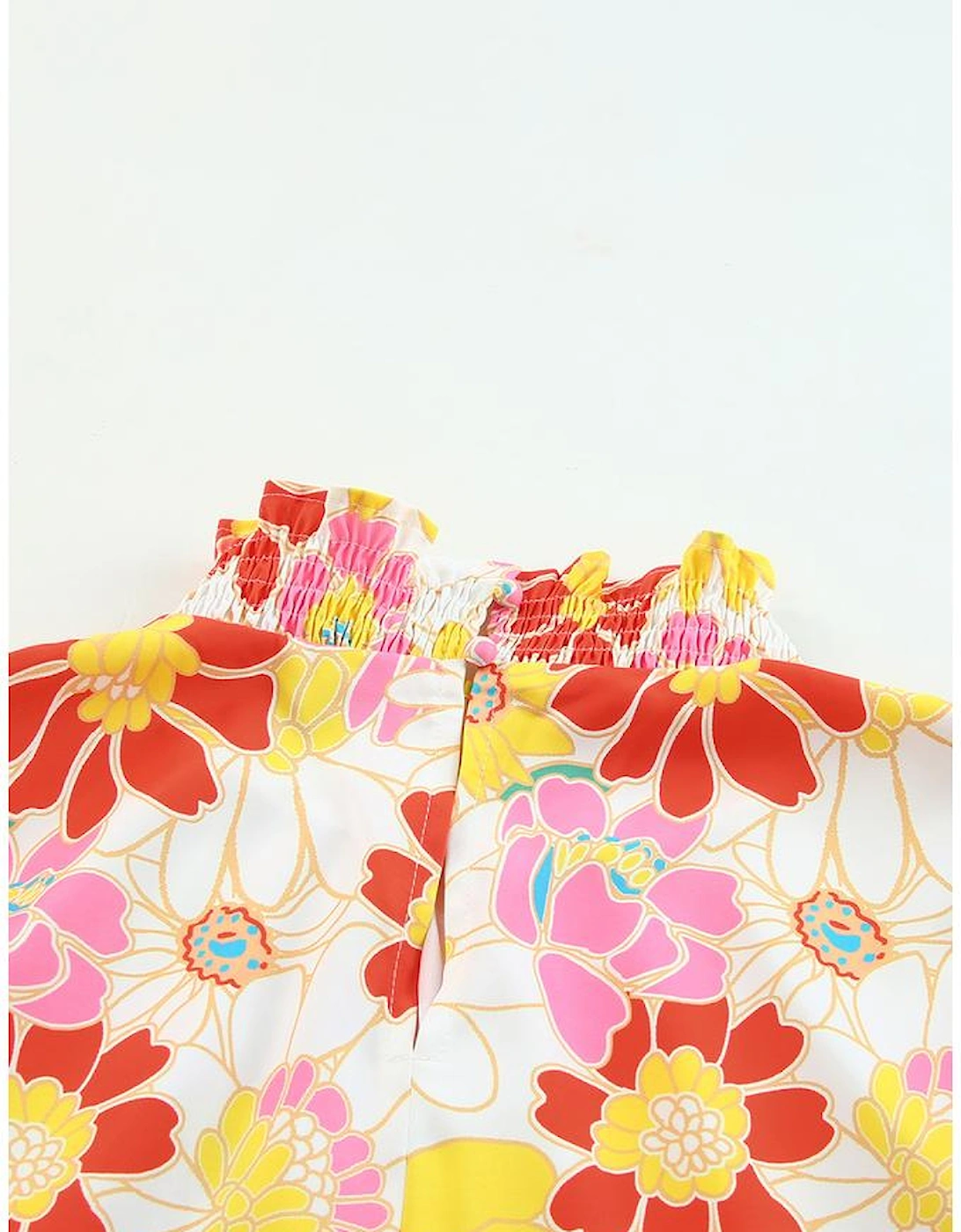 Multicolor Stand Collar Flutter Sleeves Floral Top