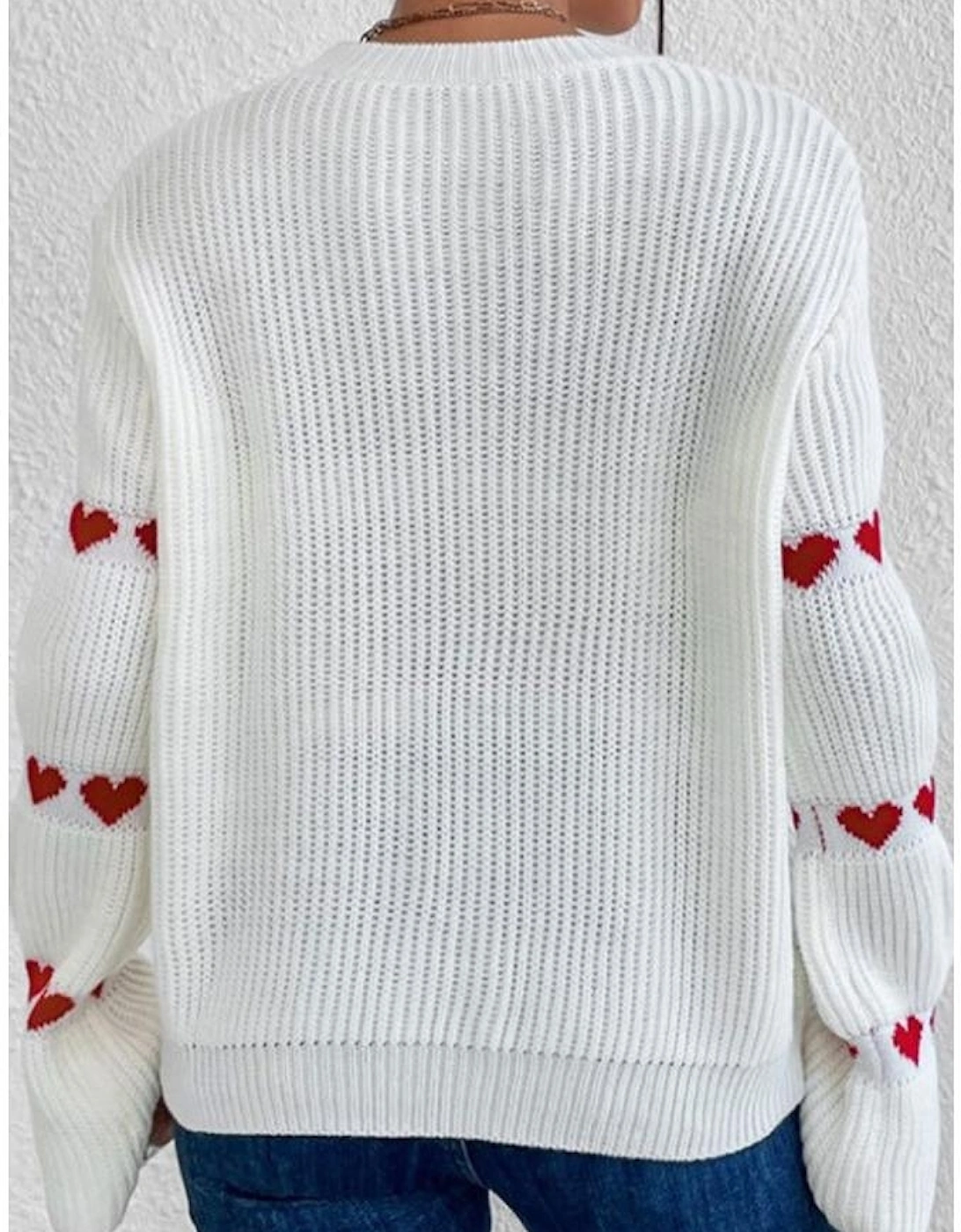 White Heart Shape Bell Sleeve Valentine Sweater