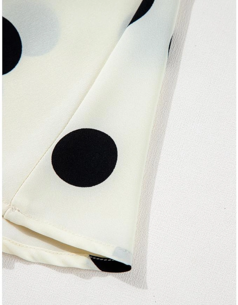 Beige Polka Dot Printed Surplice V Neck Puff Sleeve Mini Dress