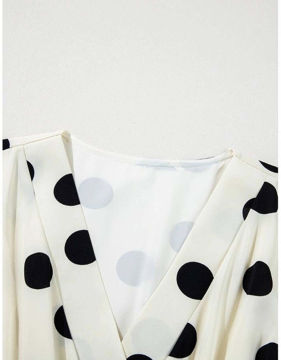 Beige Polka Dot Printed Surplice V Neck Puff Sleeve Mini Dress