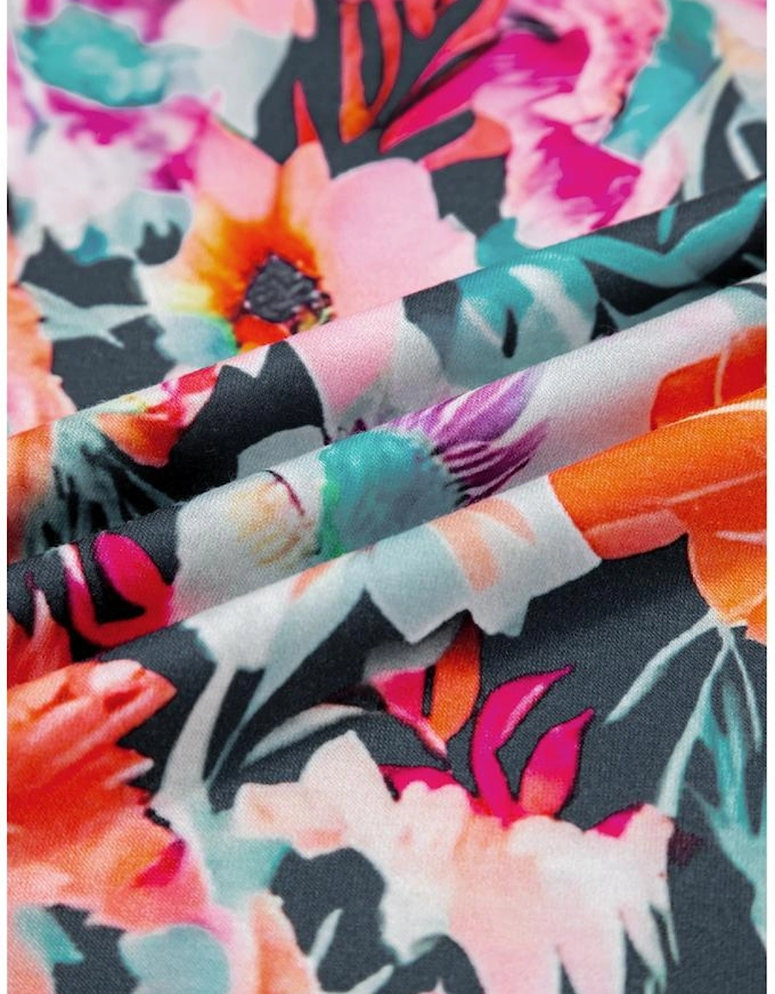 Black Floral 3/4 Flare Sleeve Tied V Neck Blouse