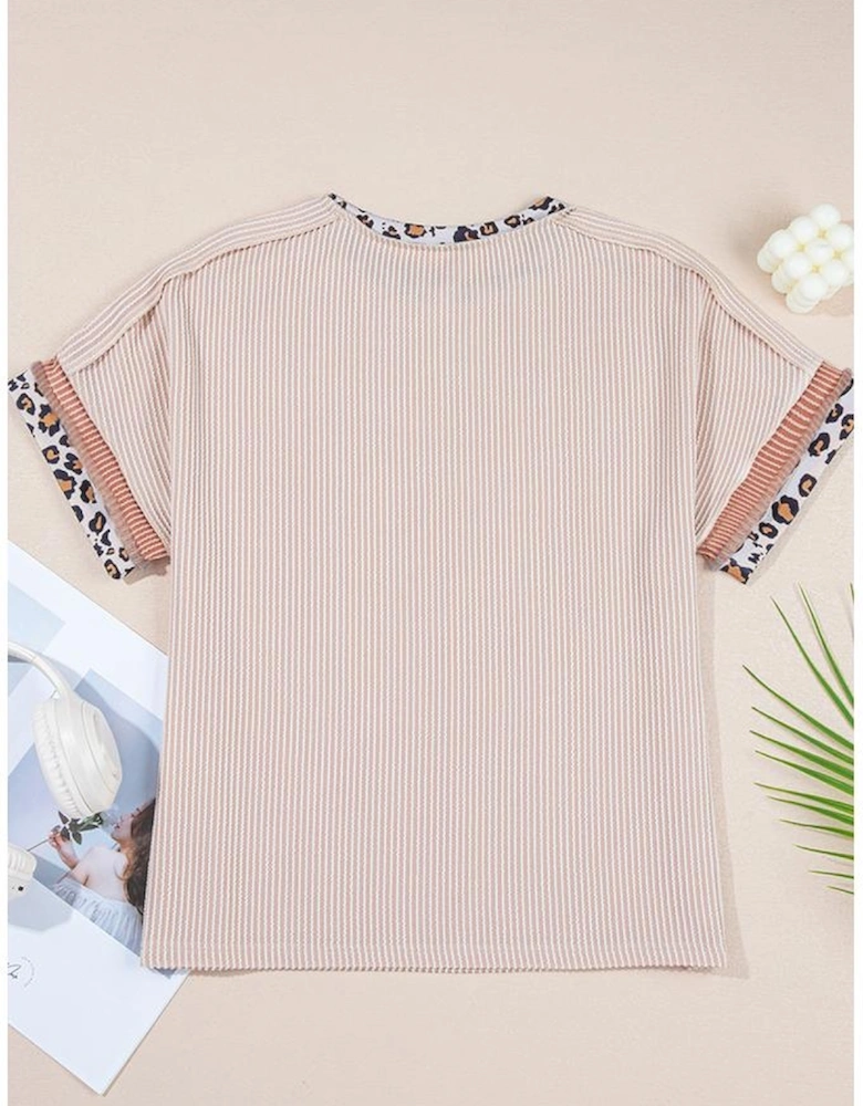 Jet Stream Sequin Rodeo Patch Twisted Rib Colorblock Leopard Trim T Shirt