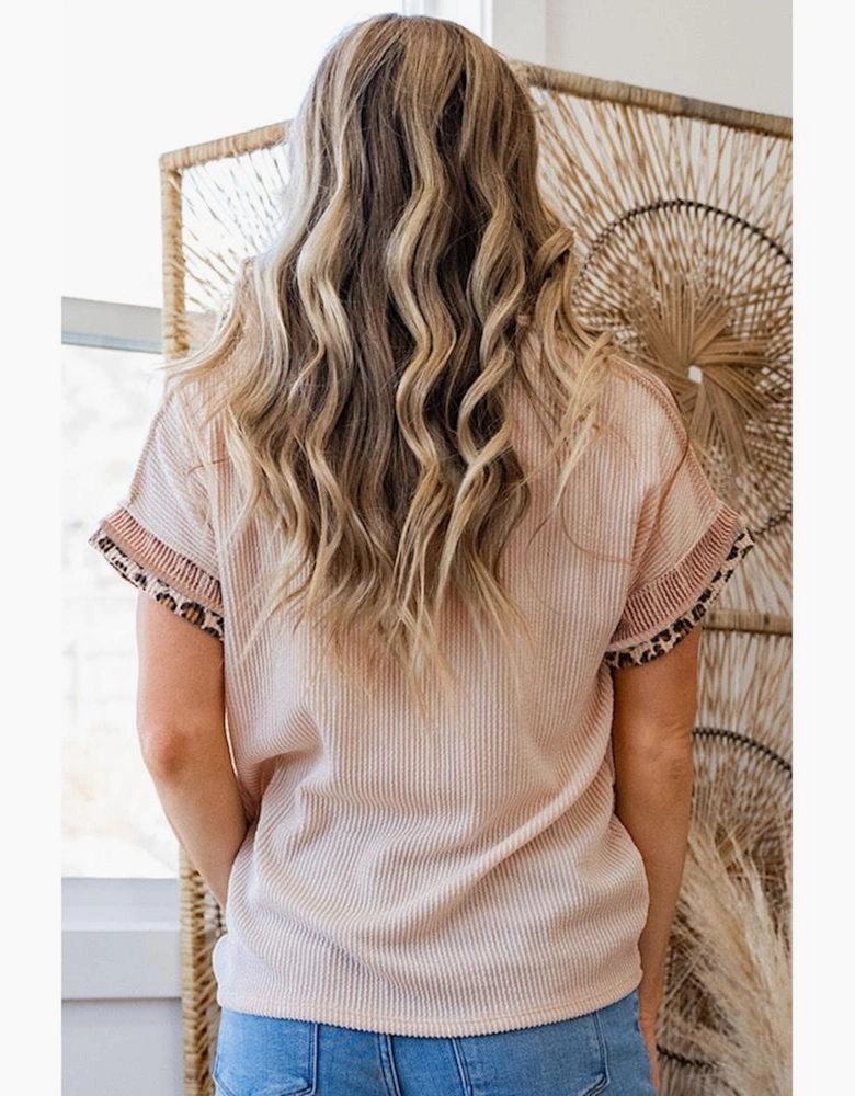 Jet Stream Sequin Rodeo Patch Twisted Rib Colorblock Leopard Trim T Shirt