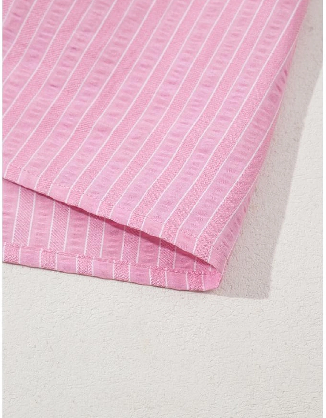 Pink Stripe V Neck Puff Short Sleeve Maxi Dress