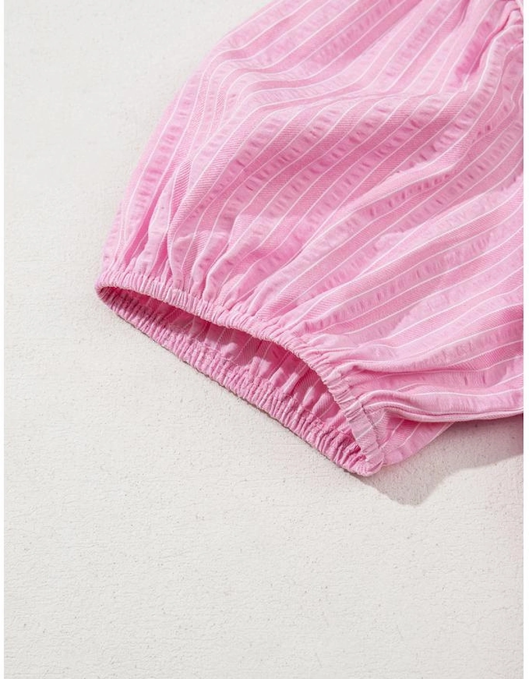 Pink Stripe V Neck Puff Short Sleeve Maxi Dress