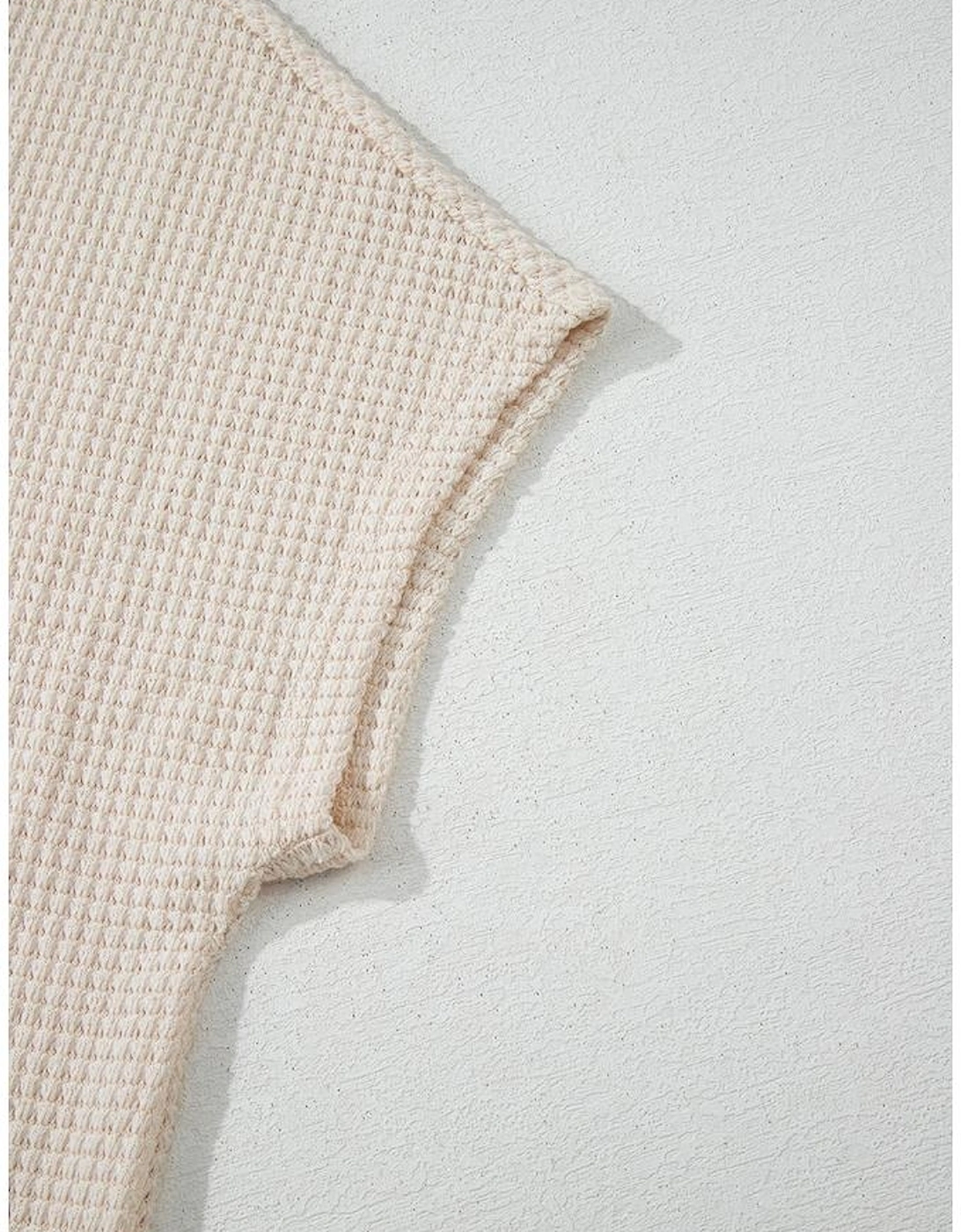 Pale Khaki Solid Color Textured Seamed Short Sleeve Top