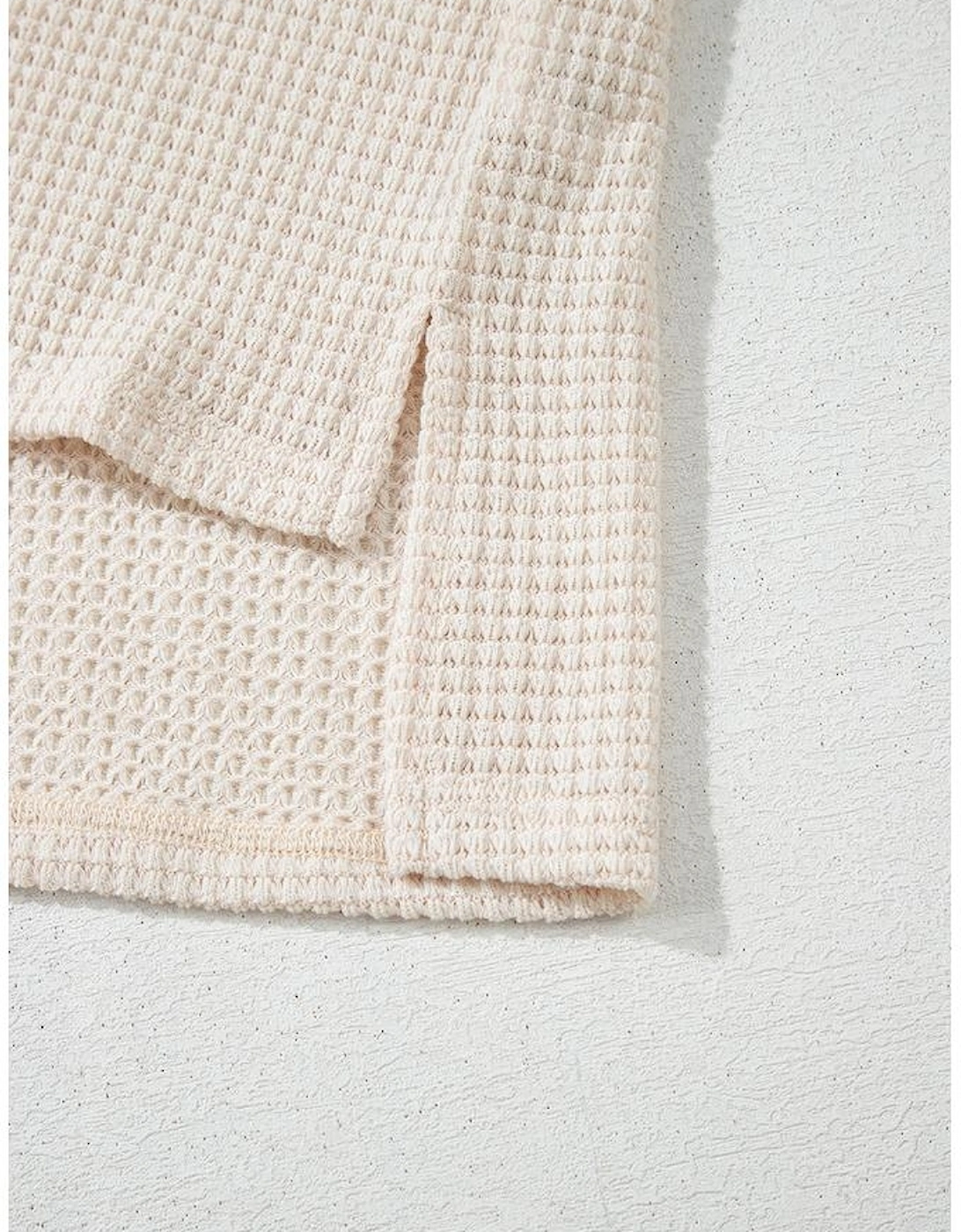 Pale Khaki Solid Color Textured Seamed Short Sleeve Top