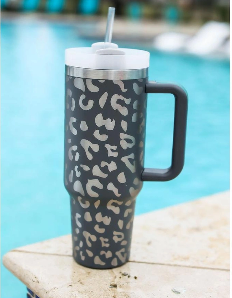 Azura Exchange Gray Leopard Print 40OZ Stainless Steel Portable Cup with Handle