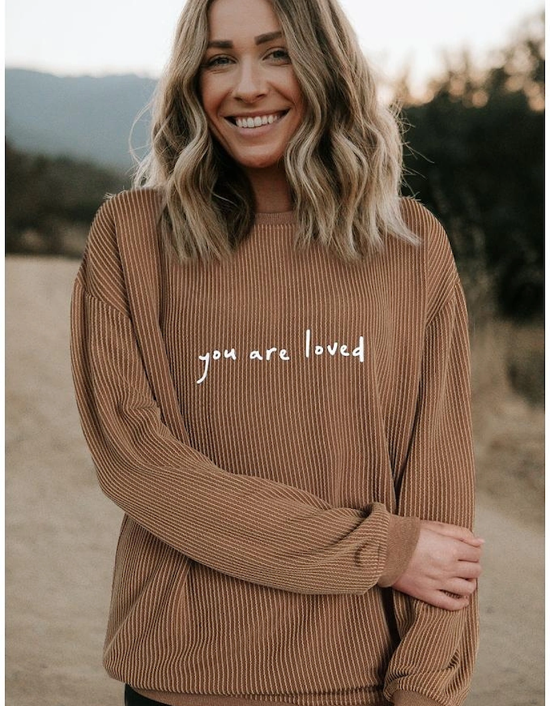 Khaki You Are Loved Print Corduroy Sweatshirt, 14 of 13