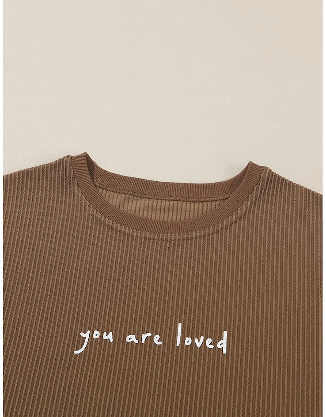 Khaki You Are Loved Print Corduroy Sweatshirt
