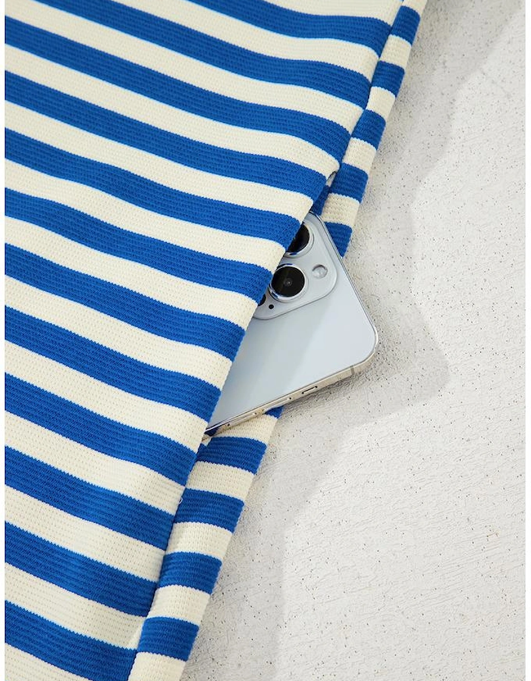 Dark Blue Stripe Print Contrast Collar Split Neck Flutter Sleeve Short Dress