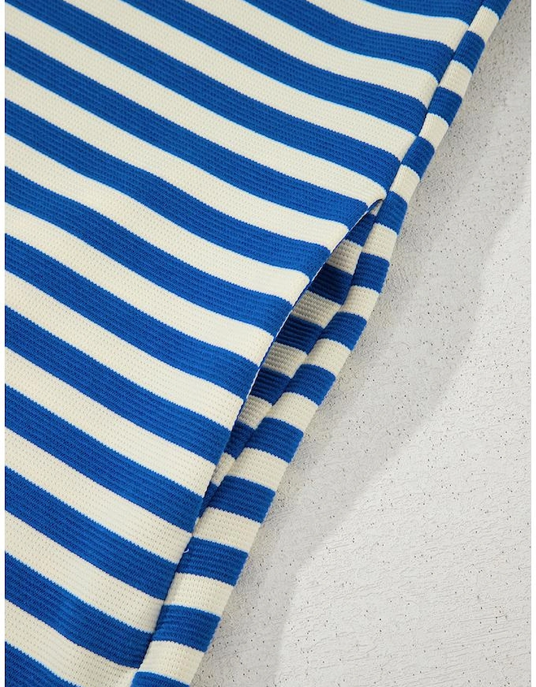 Dark Blue Stripe Print Contrast Collar Split Neck Flutter Sleeve Short Dress