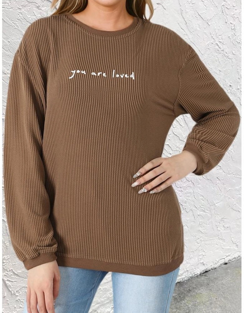 Khaki You Are Loved Print Corduroy Sweatshirt