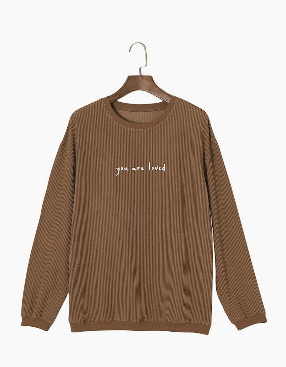 Khaki You Are Loved Print Corduroy Sweatshirt
