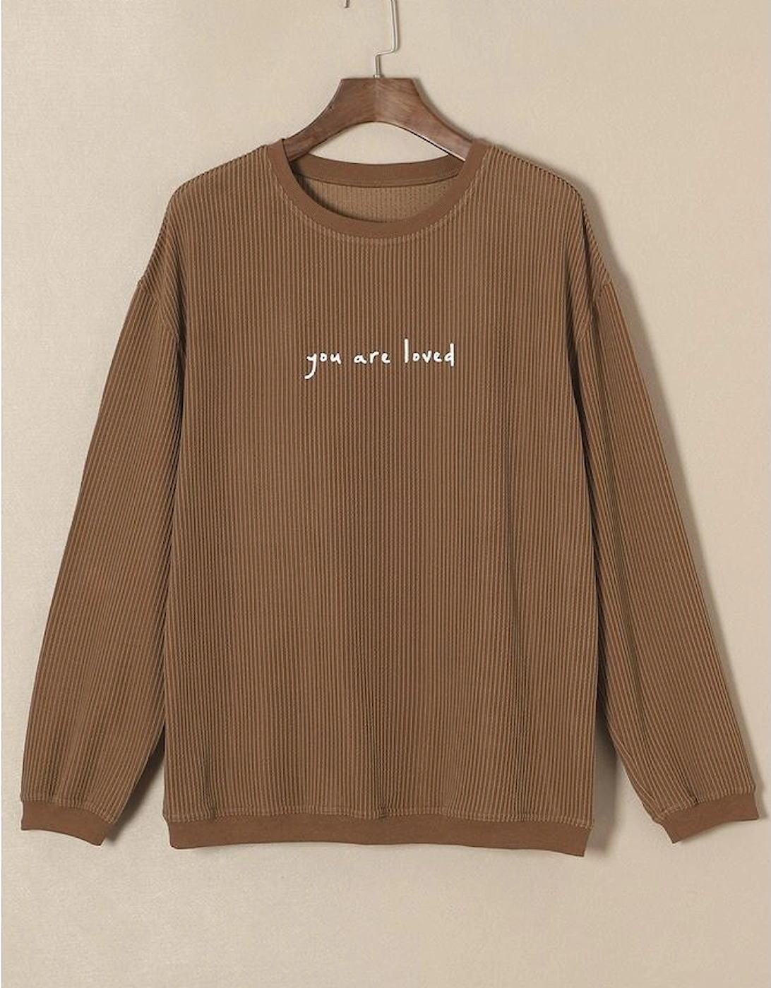 Khaki You Are Loved Print Corduroy Sweatshirt