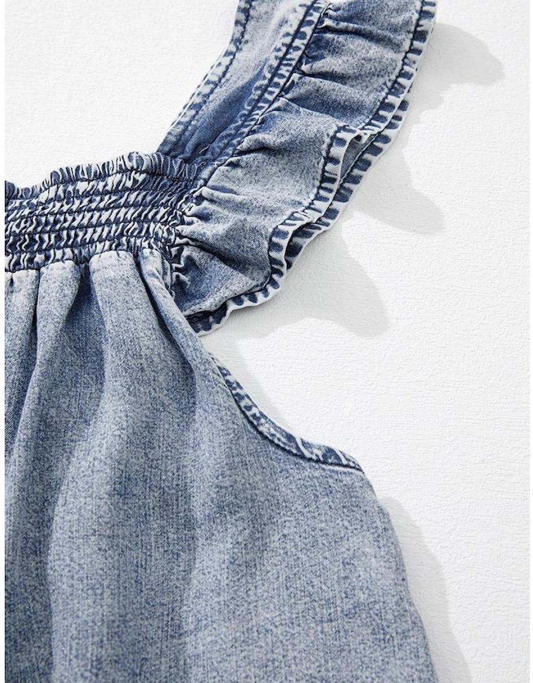Ashleigh Blue Ruffled Shirred Neckline Sleeveless Denim Tank Top