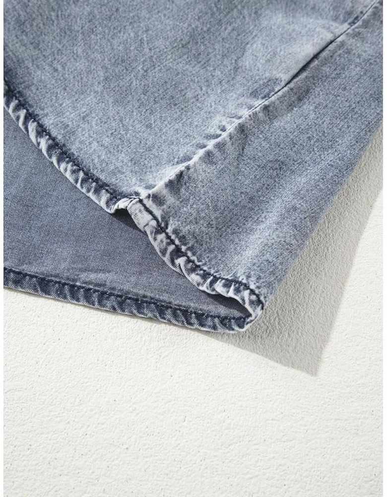 Ashleigh Blue Ruffled Shirred Neckline Sleeveless Denim Tank Top