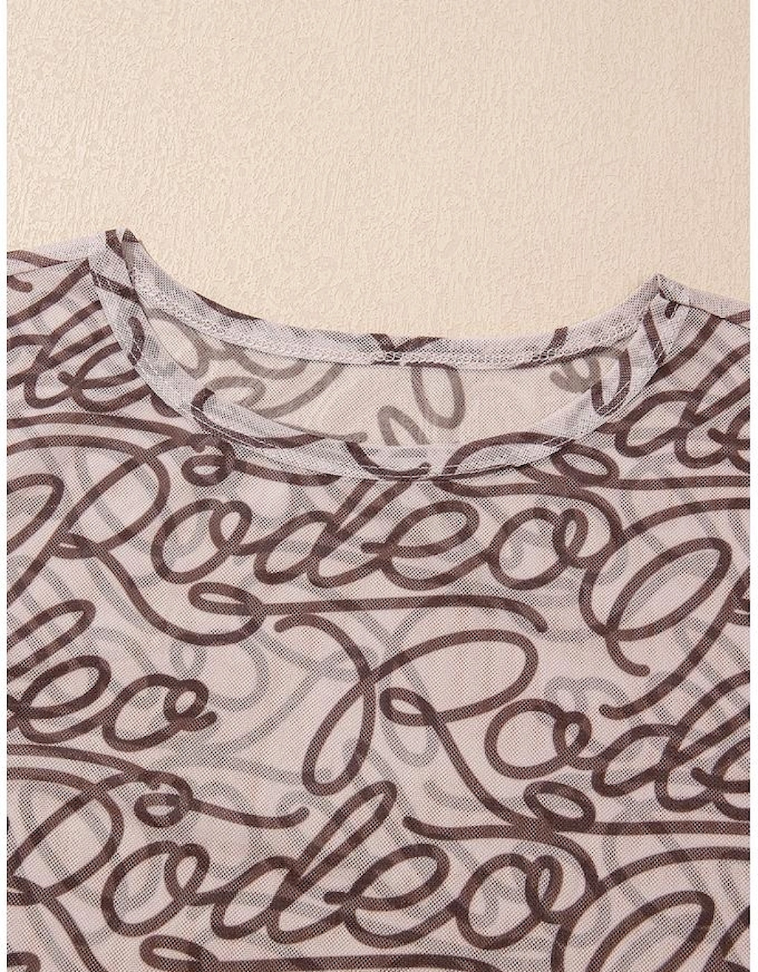 Brown Rodeo Print Round Neck Slim Fit Mesh T Shirt