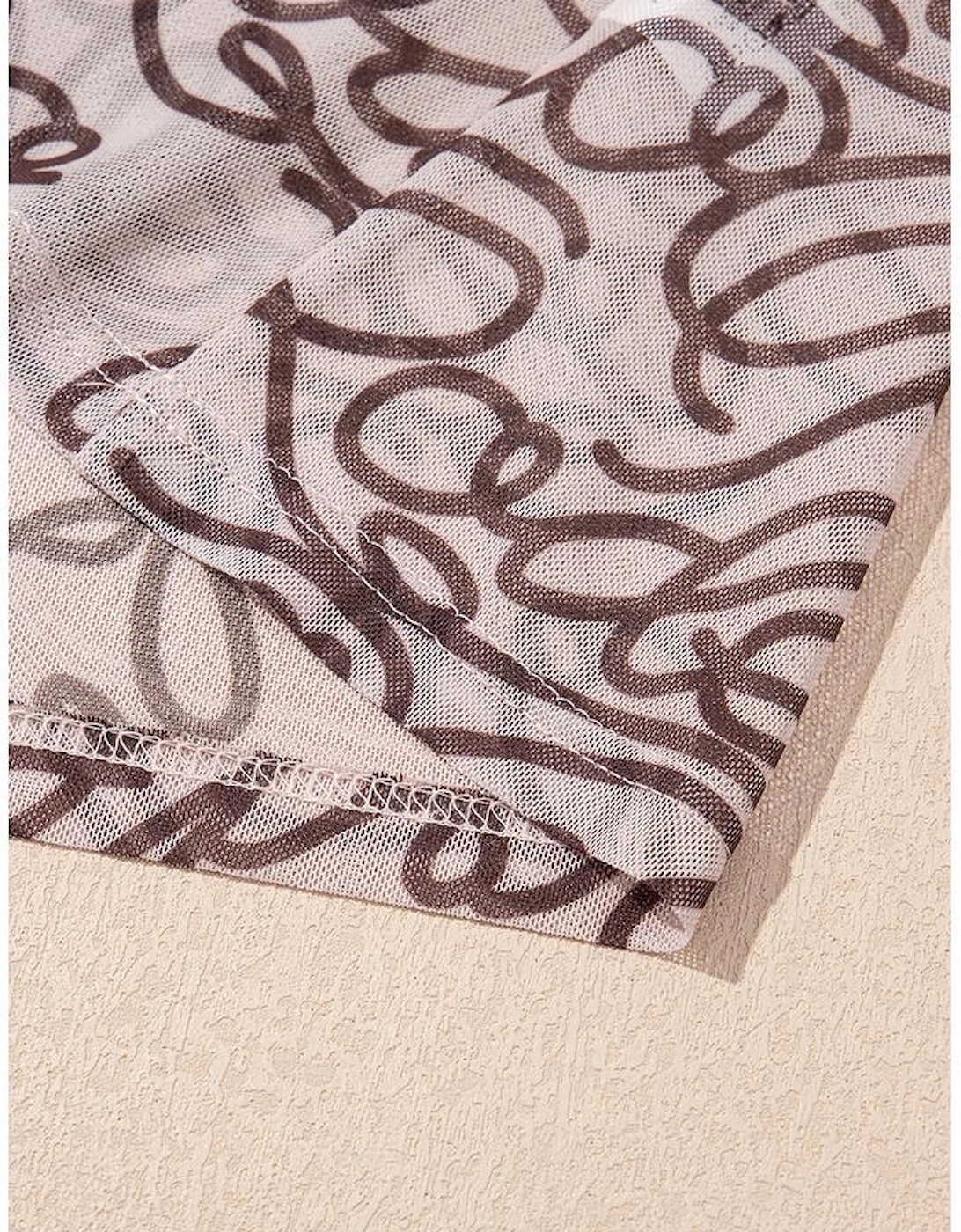 Brown Rodeo Print Round Neck Slim Fit Mesh T Shirt