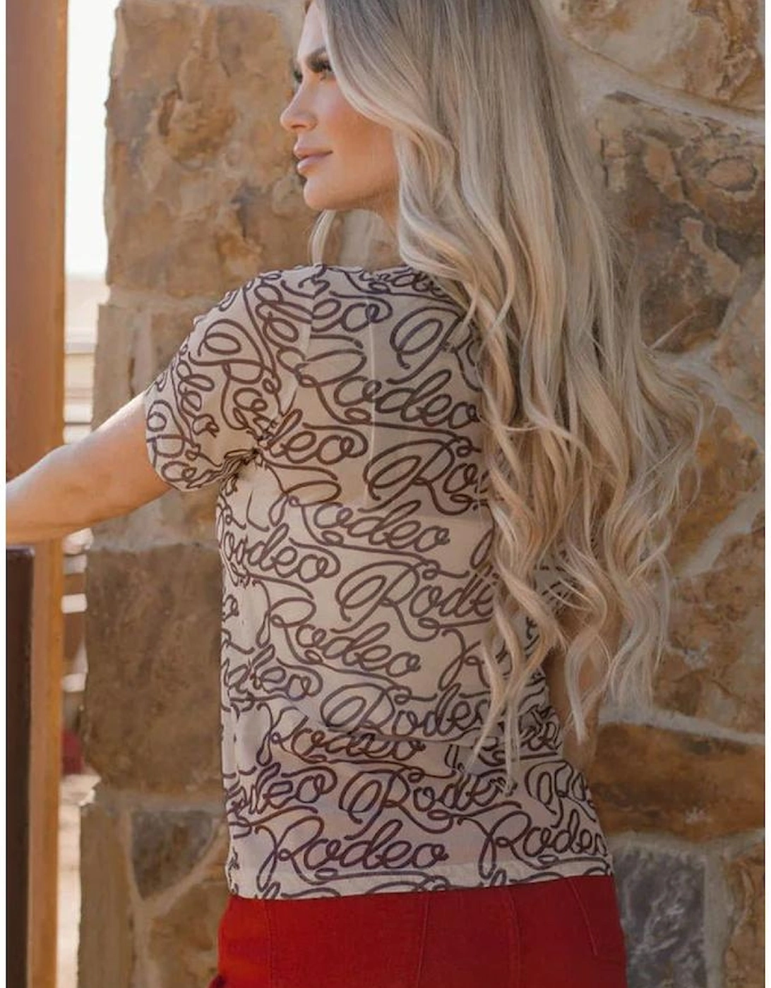 Brown Rodeo Print Round Neck Slim Fit Mesh T Shirt, 12 of 11