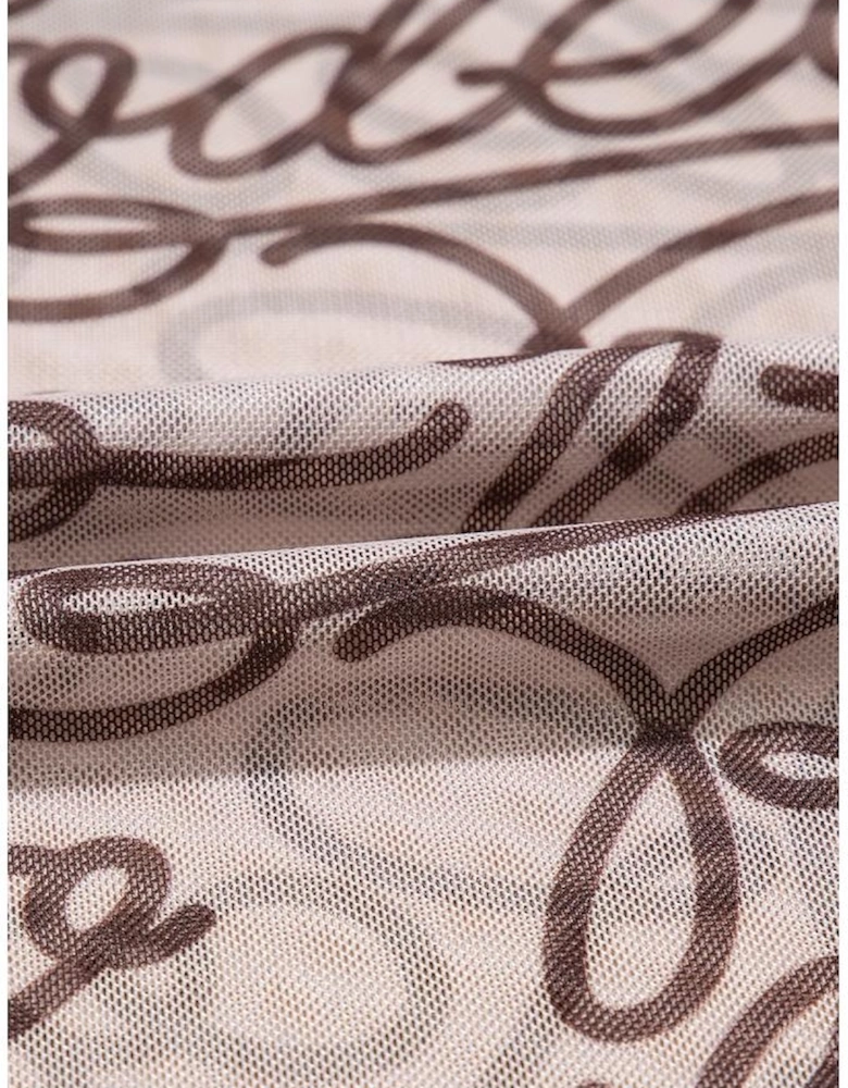 Brown Rodeo Print Round Neck Slim Fit Mesh T Shirt