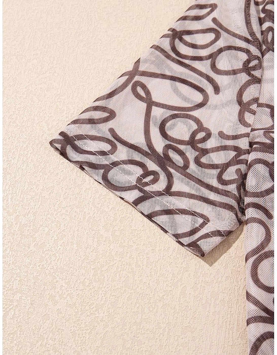 Brown Rodeo Print Round Neck Slim Fit Mesh T Shirt