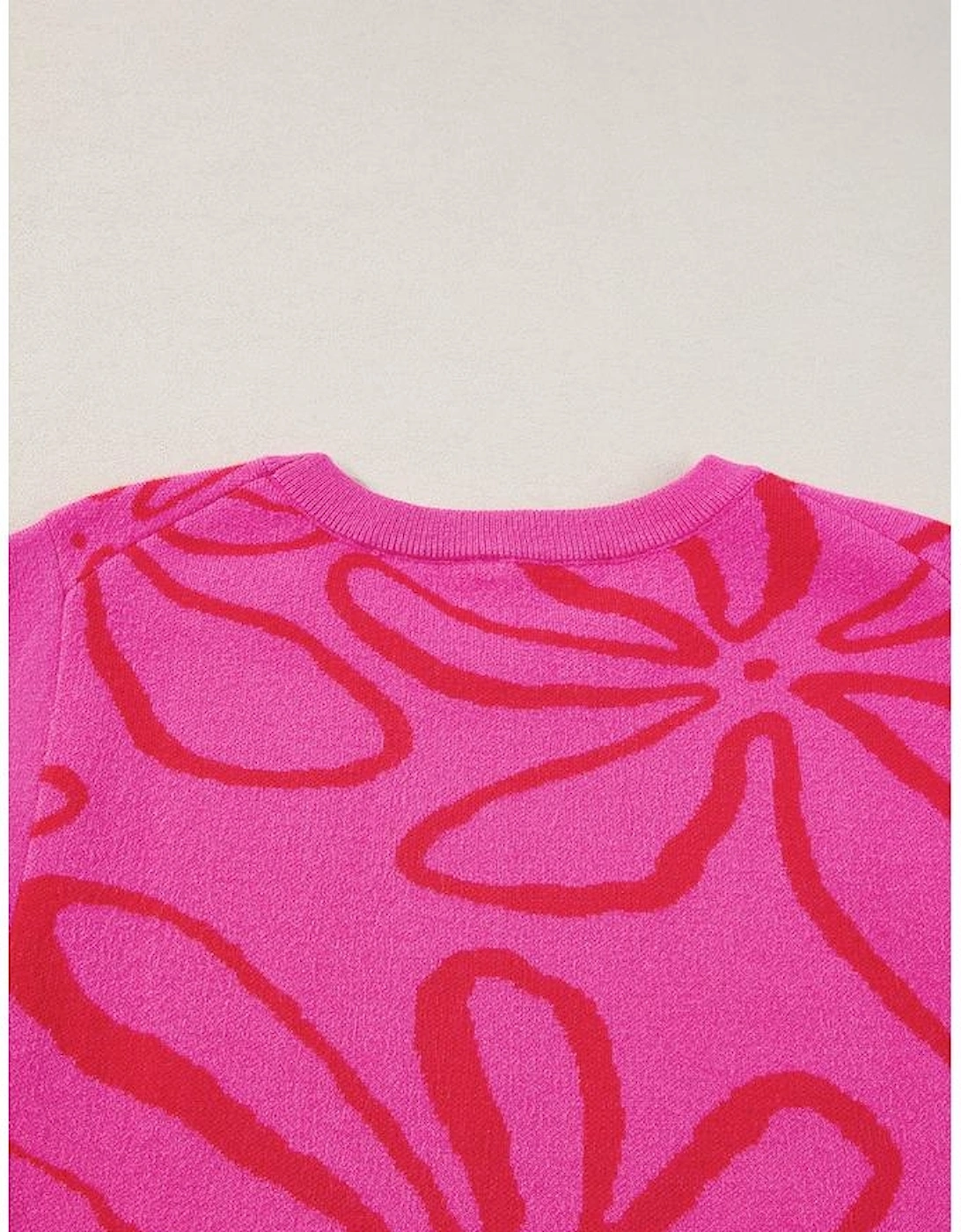 Bright Pink Button Sides Sleeveless Floral Knitted Top