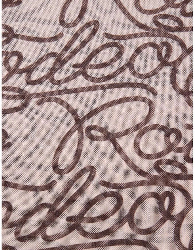 Brown Rodeo Print Round Neck Slim Fit Mesh T Shirt