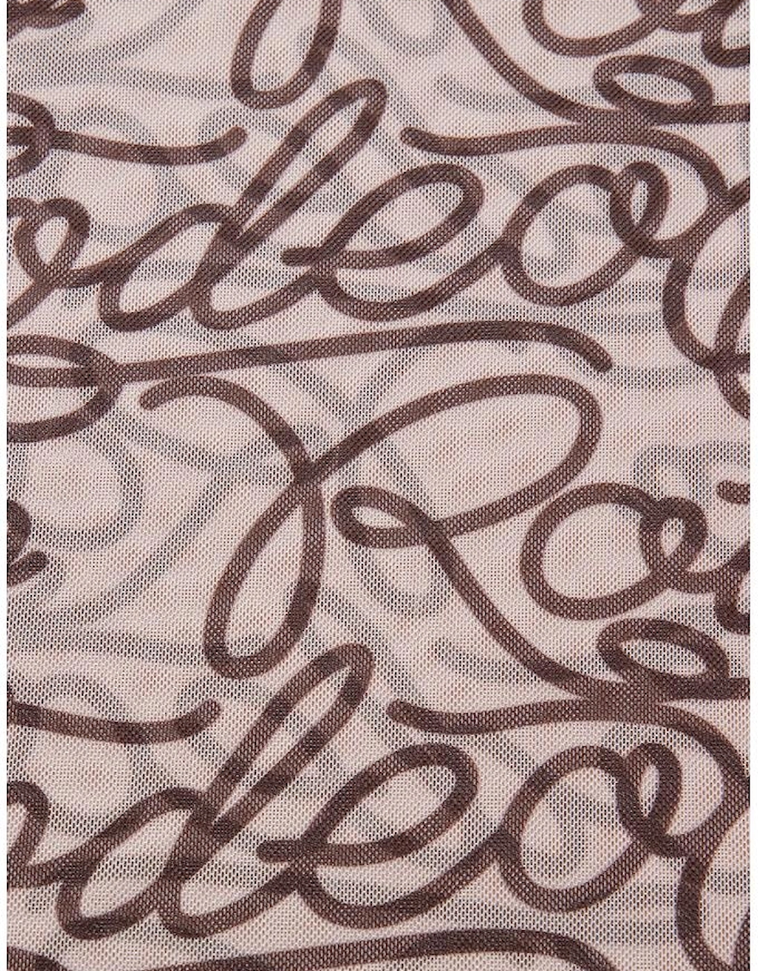 Brown Rodeo Print Round Neck Slim Fit Mesh T Shirt