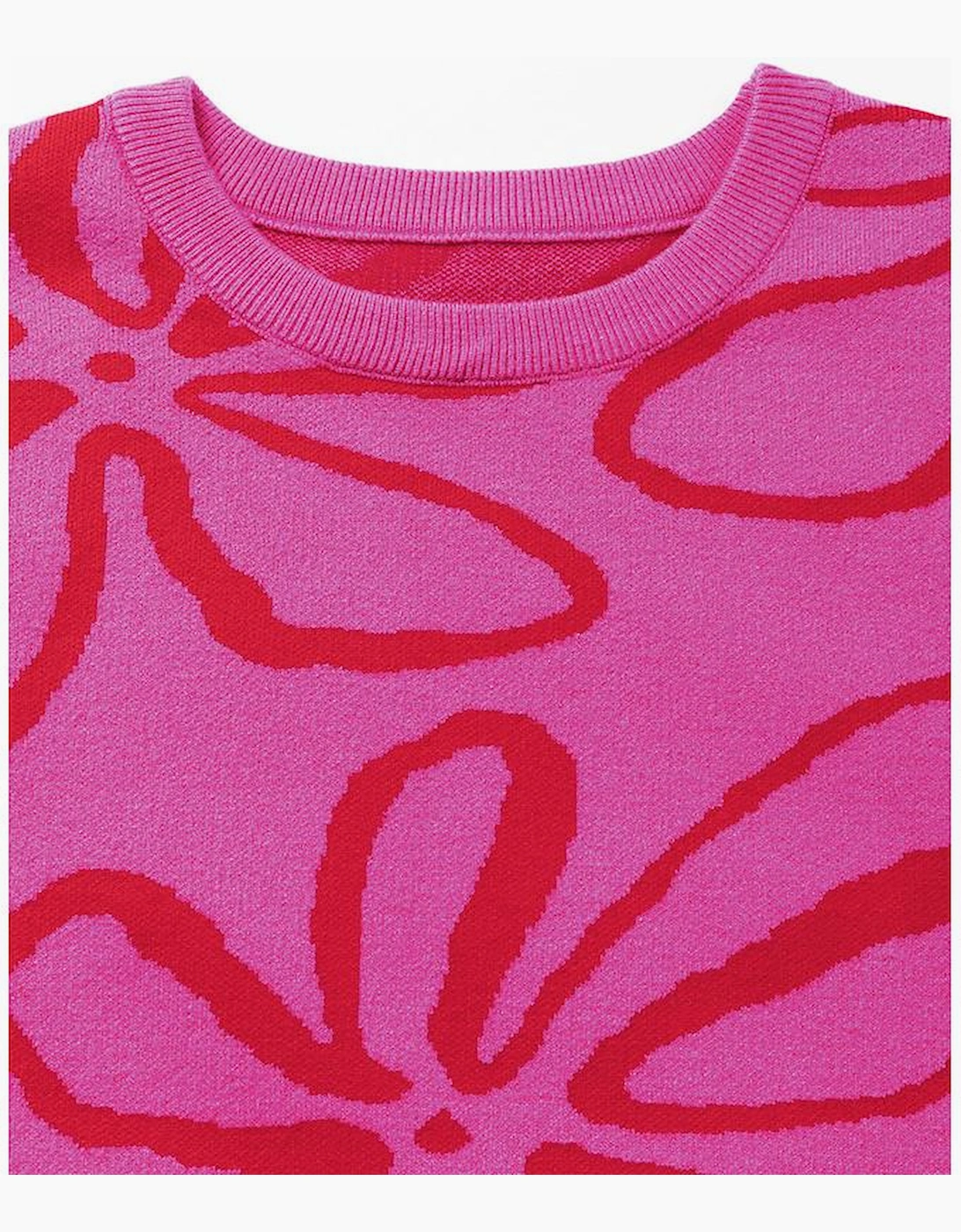 Bright Pink Button Sides Sleeveless Floral Knitted Top