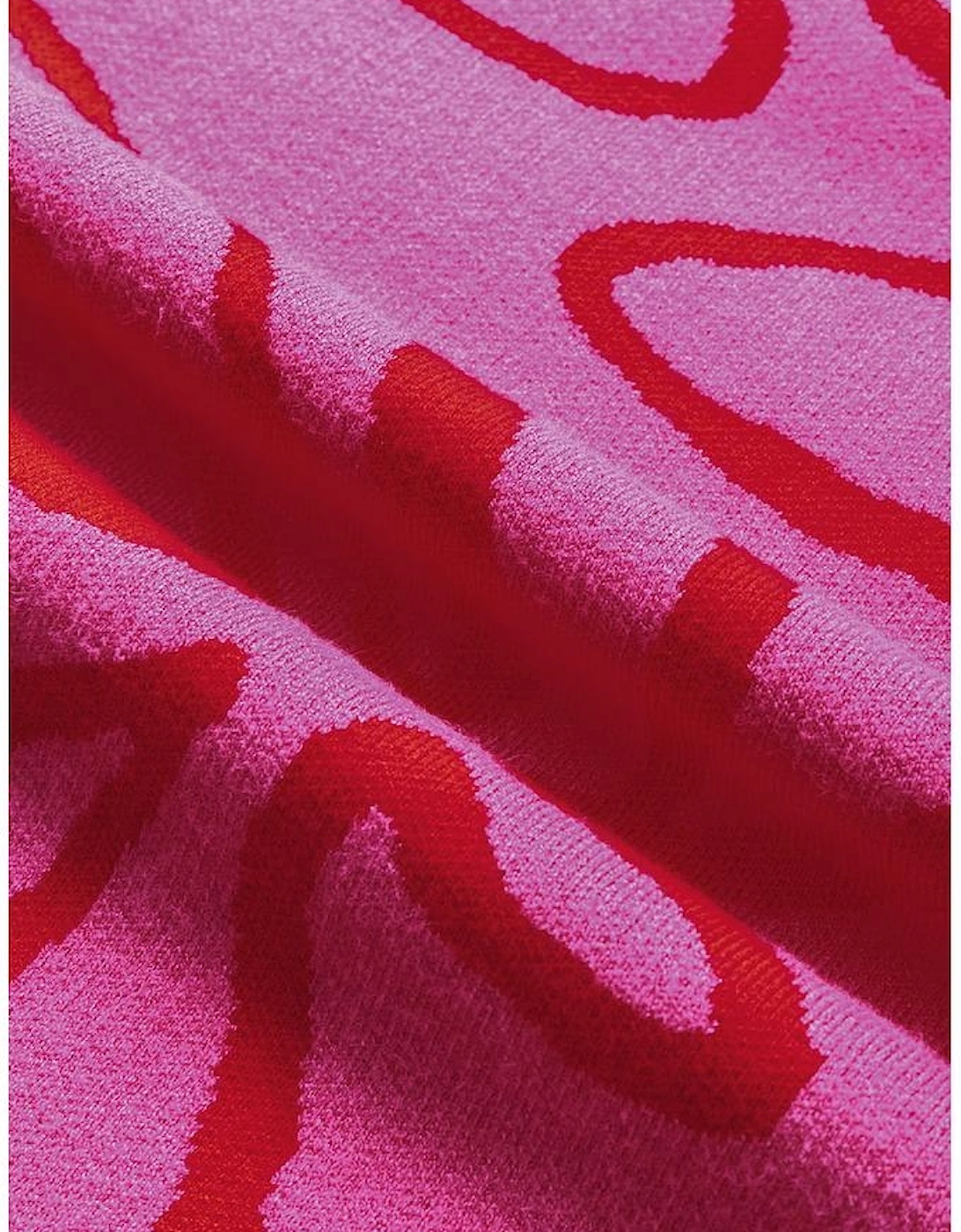 Bright Pink Button Sides Sleeveless Floral Knitted Top