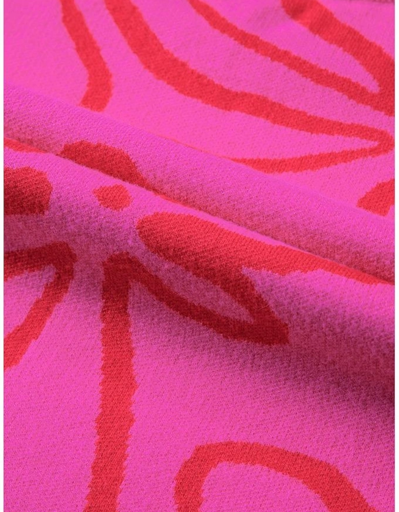 Bright Pink Button Sides Sleeveless Floral Knitted Top