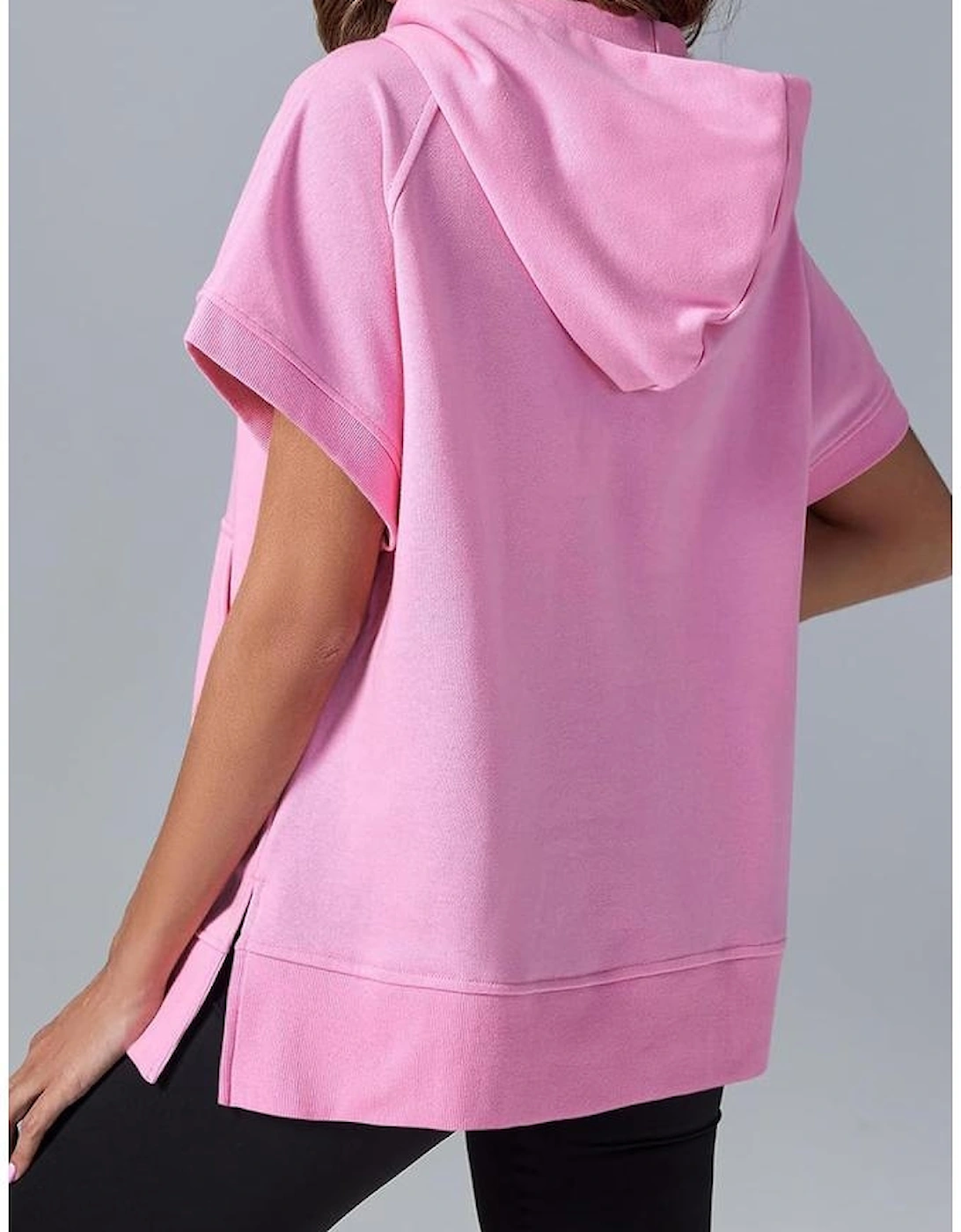 Bonbon Half Zipper Kangaroo Pocket Short Sleeve Hoodie, 14 of 13