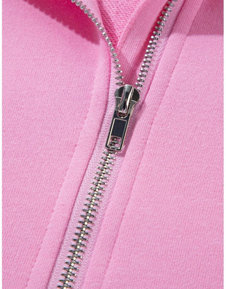 Bonbon Half Zipper Kangaroo Pocket Short Sleeve Hoodie