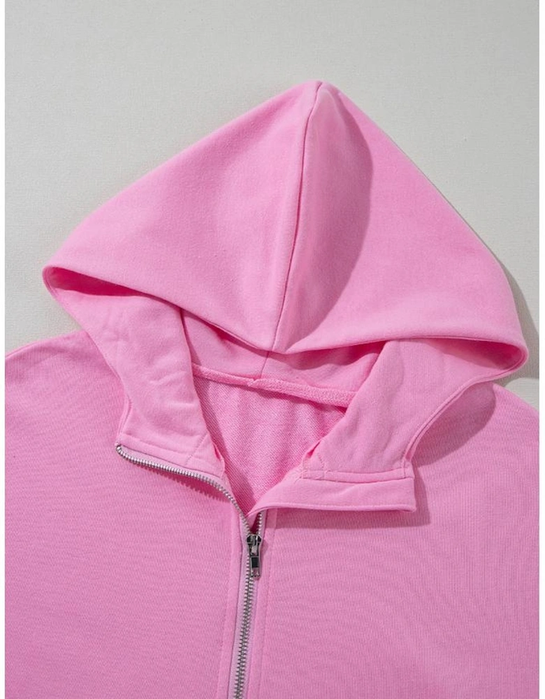Bonbon Half Zipper Kangaroo Pocket Short Sleeve Hoodie