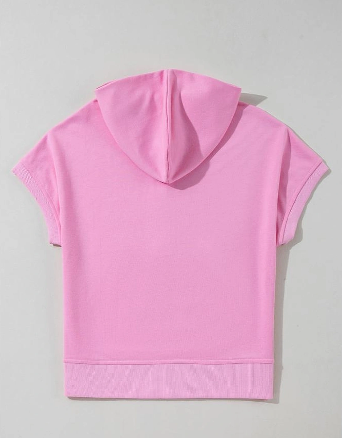 Bonbon Half Zipper Kangaroo Pocket Short Sleeve Hoodie