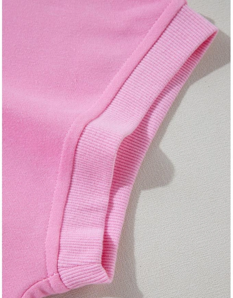 Bonbon Half Zipper Kangaroo Pocket Short Sleeve Hoodie