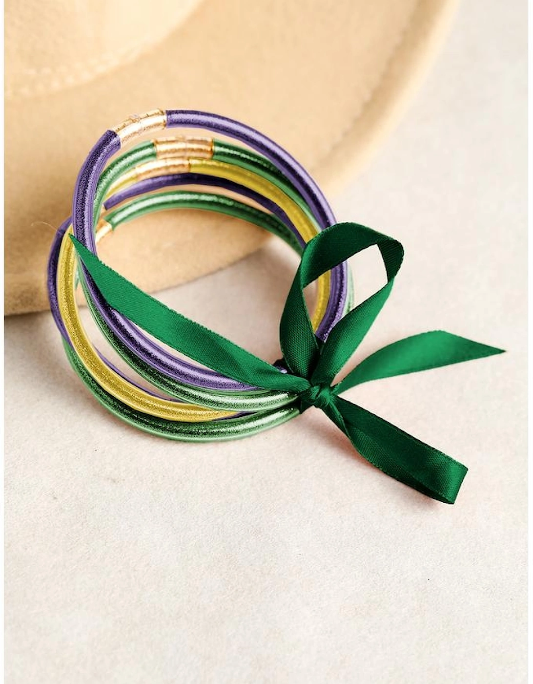 Green 5pcs Glitter Jelly Bow Knot Ribbon Bracelet Set, 5 of 4