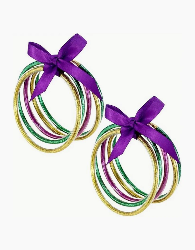 Green 5pcs Glitter Jelly Bow Knot Ribbon Bracelet Set