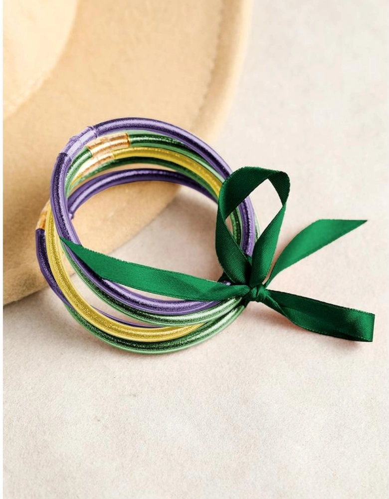Green 5pcs Glitter Jelly Bow Knot Ribbon Bracelet Set