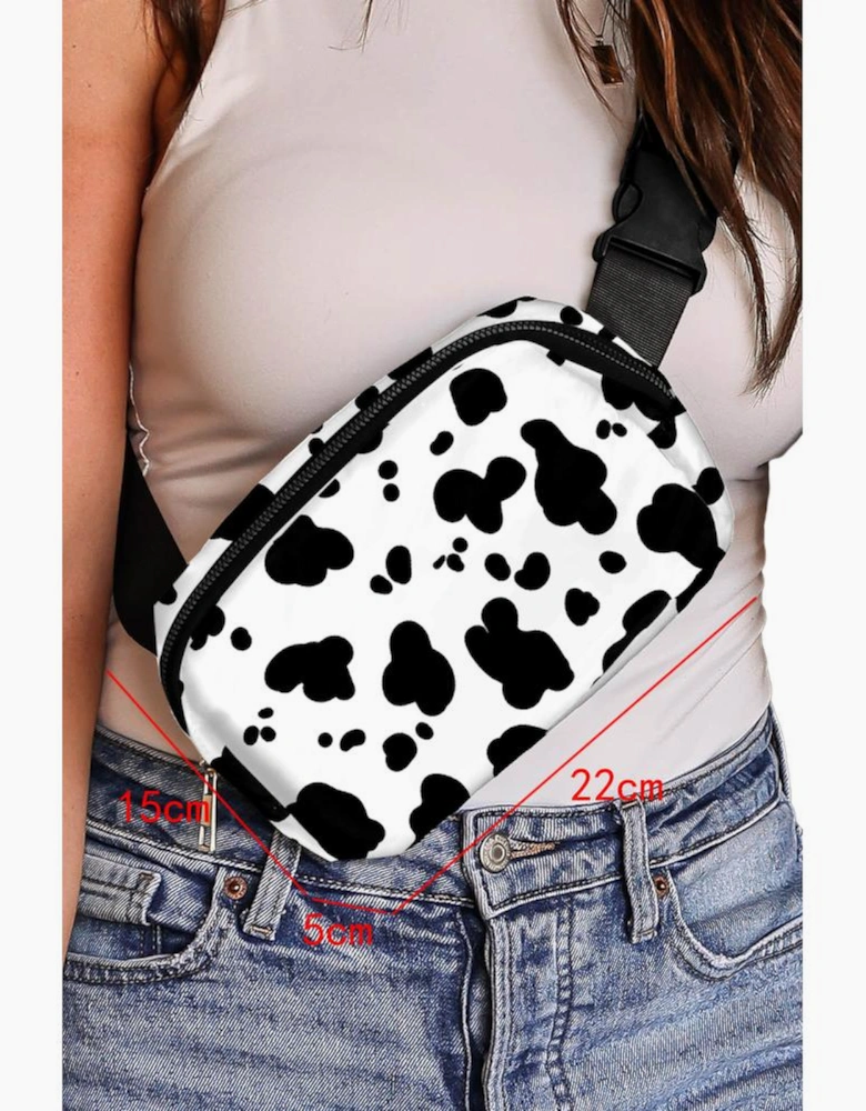 White Cow Pattern Print Buckle Wide Belt Inclined Shoulder Bag