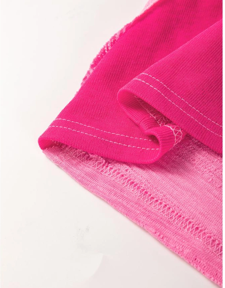 Sachet Pink Contrast Patchwork 3/4 Sleeve V Neck Loose Blouse