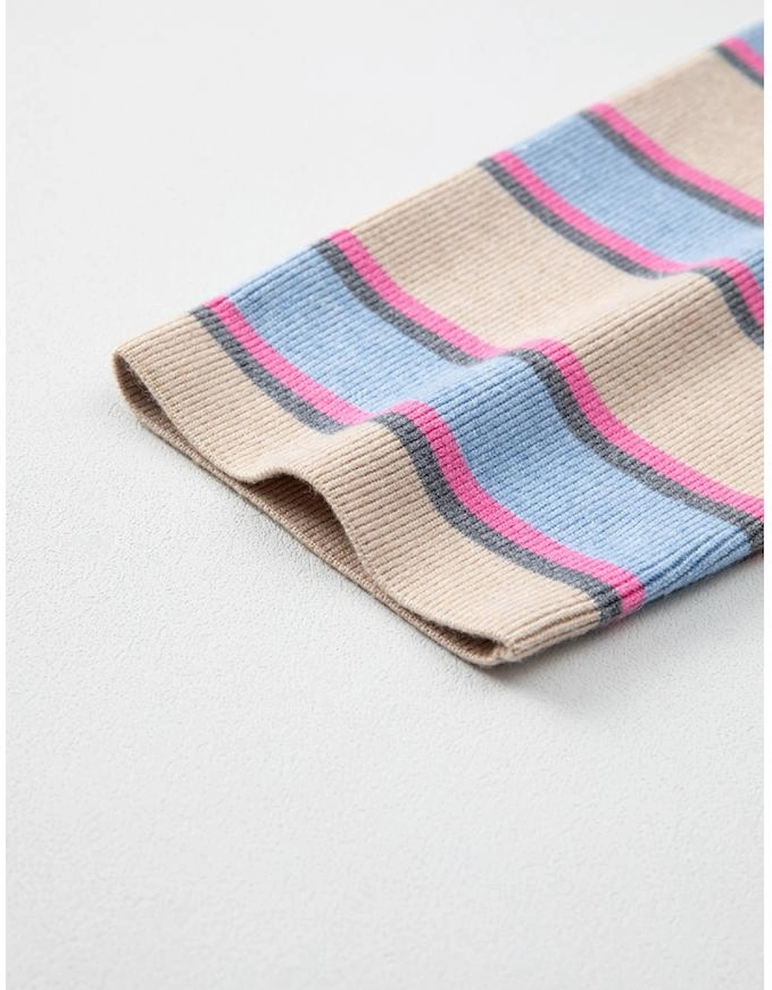 Apricot Stripe Collared V Neck Drop Shoulder Loose Sweater