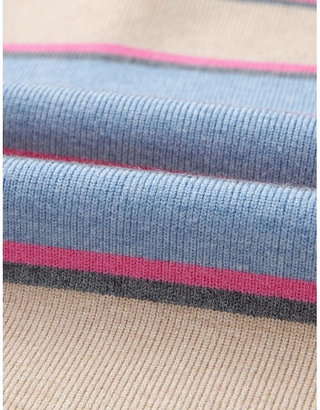 Apricot Stripe Collared V Neck Drop Shoulder Loose Sweater